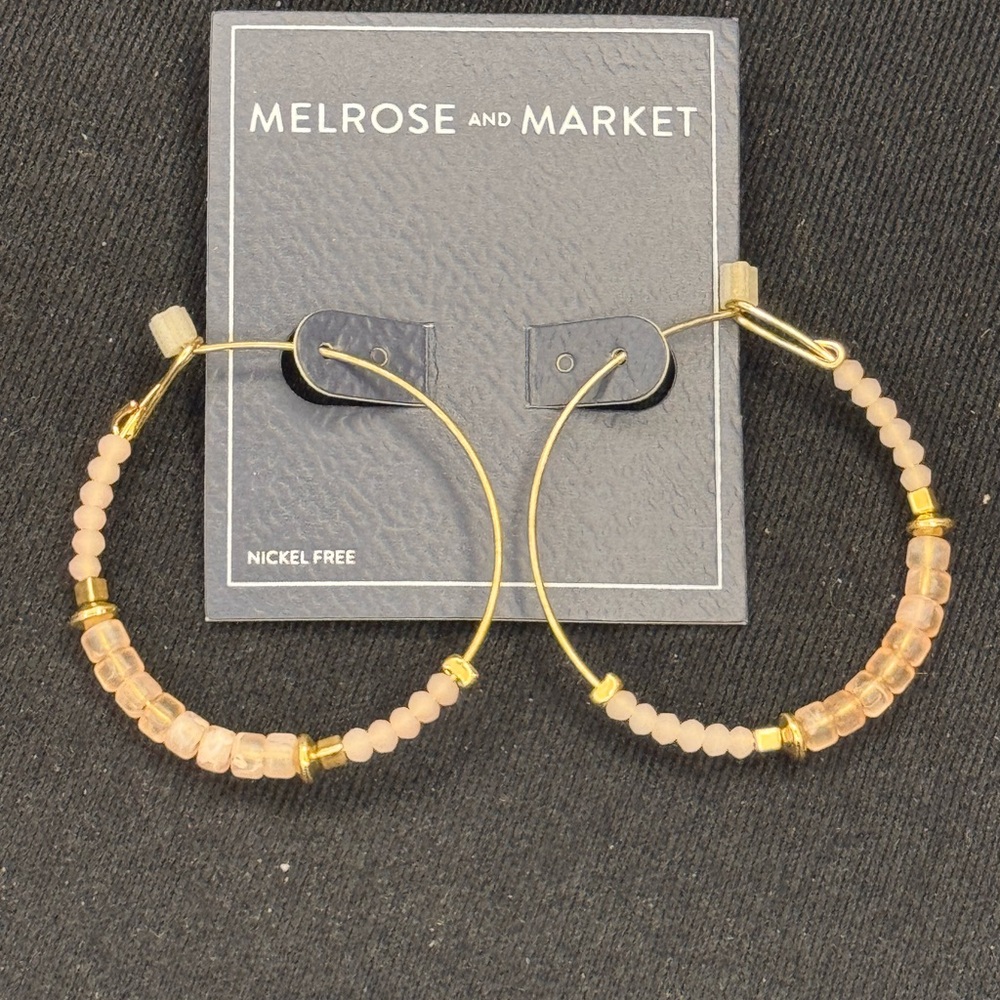 Melrose and Market Gold and Pink Beaded Hoop Earrings